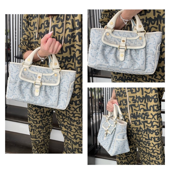 CELINE Blue Ivory Monogram Tote Bag - Picture 13 of 14